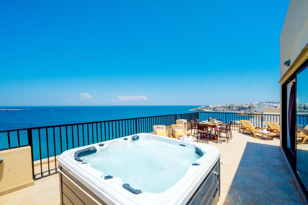 Апартаменты Islet Promenade Seafront Penthouse With Breathtaking Seaviews And Private Hot Tub On The Large Terrace By Getawaysmalta Сент-Полс-Бей Экстерьер фото